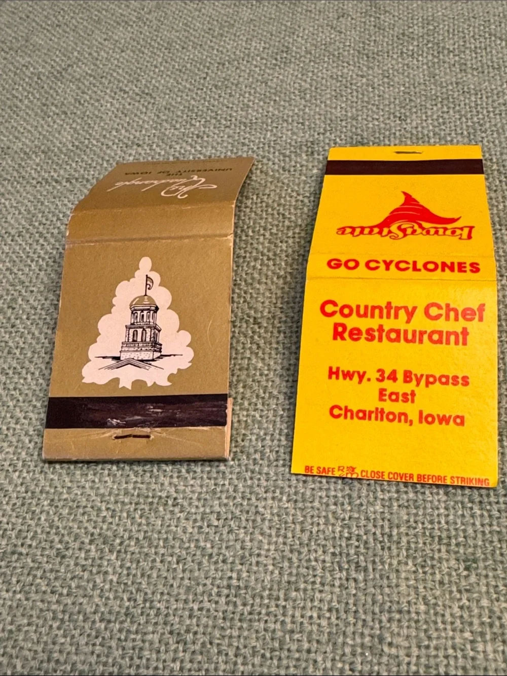Vintage University of Iowa & Iowa State Matchbooks - Gold & Yellow